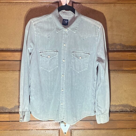 GAP Tops - GAP Denim Western Style Sage Green Shirt